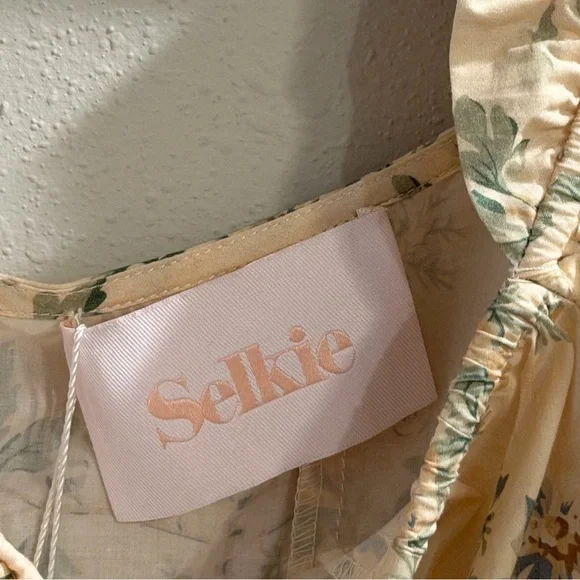 SELKIE Anthropologie NWT Medium Romantic Floral Mini Dress Ruched Spring Summer - Picture 9 of 10